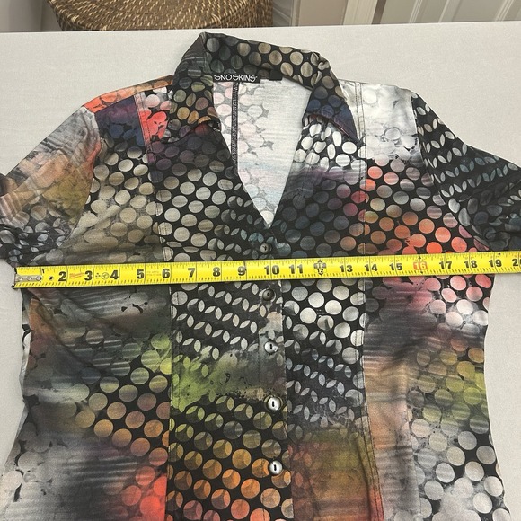 Snoskins Womens Abstract Polka Dot Long Sleeve Button Up Shirt Multicolor Size M - Picture 9 of 10